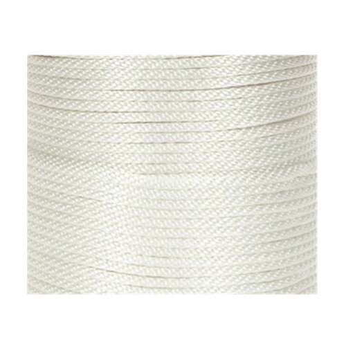 A close-up of Proceans Polyester 8 Plait 5mm x 1m White cord shows it tightly wound in neat, parallel rows, with a smooth, slightly shiny texture.