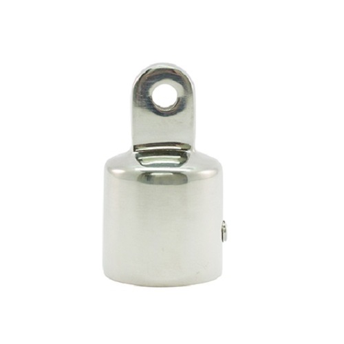 The Proceans AISI 316 Canopy Frame Top End Cap fits 25mm OD tube, features a flat tab with central hole for attachment, and is made from marine grade stainless steel—ideal for hardware or marine canopy frame ends.