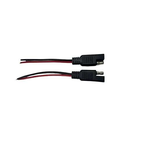The Proceans sea-flow SAE Plug and Socket Kit for 12/24V systems includes two black and red cables—the other with quick release connectors. Both are displayed on a white background. 2-year unconditional warranty.